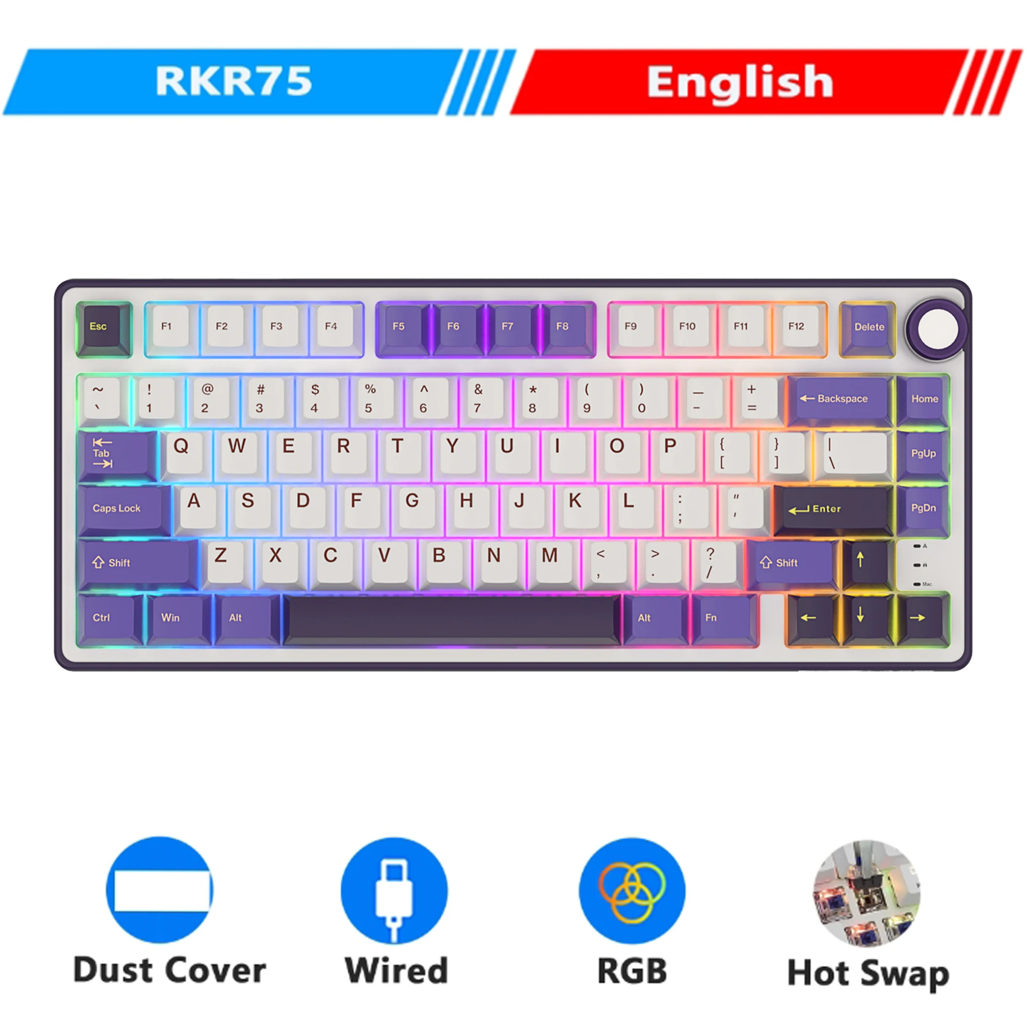 RK Royal Kludge R75 ガスケット有線メカニカルキーボード 80 キー RGB