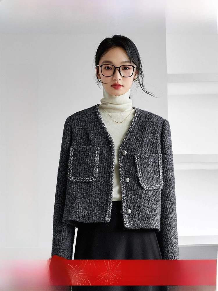 

Women's ort Wool Blend Coat Commute Sle Faionable Winter New Arrival Small Fraance Sle Jaet Polyester