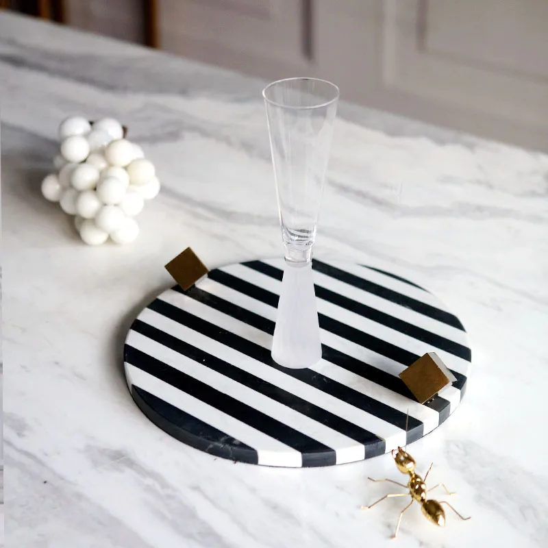 Modern Black And White Striped Marble Tray Geometric Decor Storage Tray Living Room Coffee Table Desktop Soft Decor Ornaments