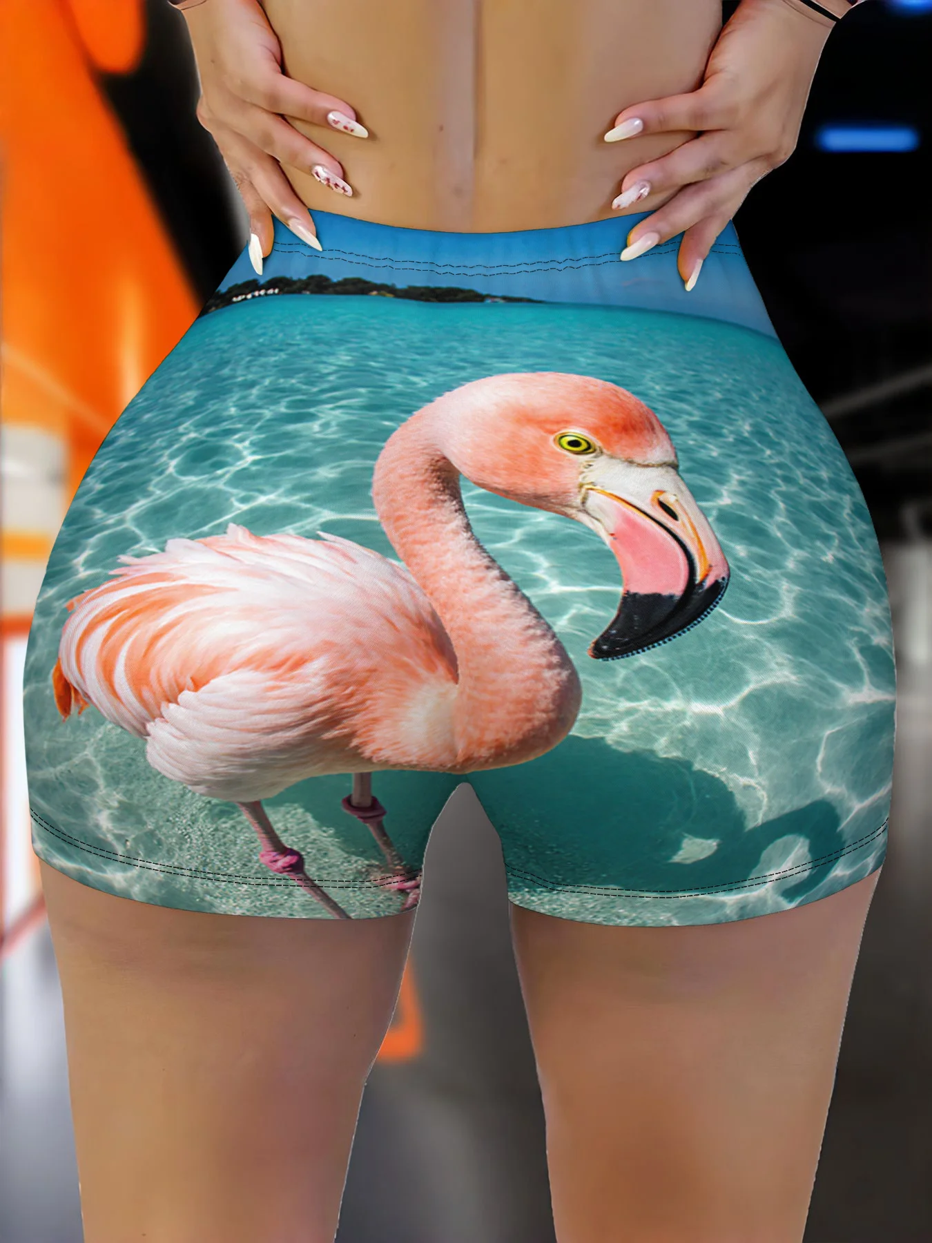 

1pc Fresh Pink Flamingo Print Women's Casual Sports Shorts, Lightweight and Comfortable, Suitable for Daily Wear
