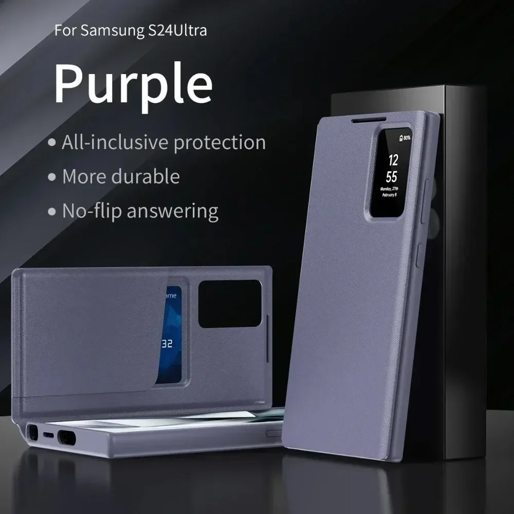 

Original Business S-view Leather Flip Case For Samsung S25 S24 S23 S22 Plus Ultra LED Display Windows Card Pockets Protect Cover