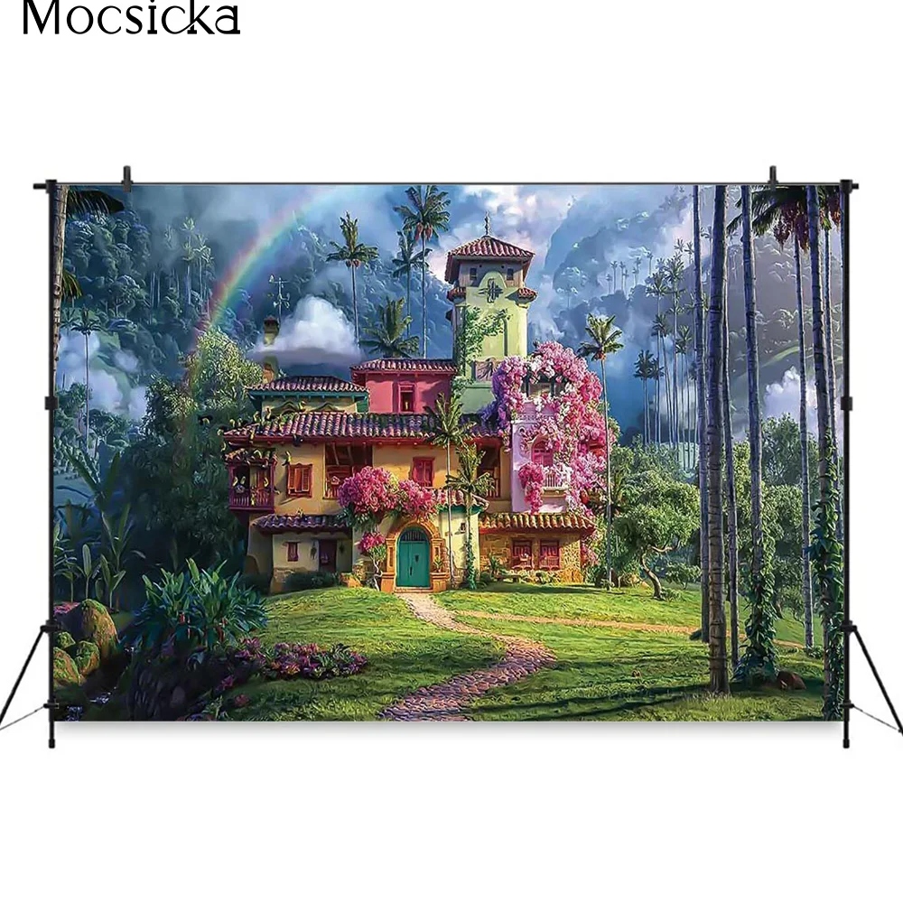 Magic Forest Castle Spring Green Studio Background Prop Rainbow Retro Girl Cake Smash Backdrop Decoration Newborn Portrait Photo