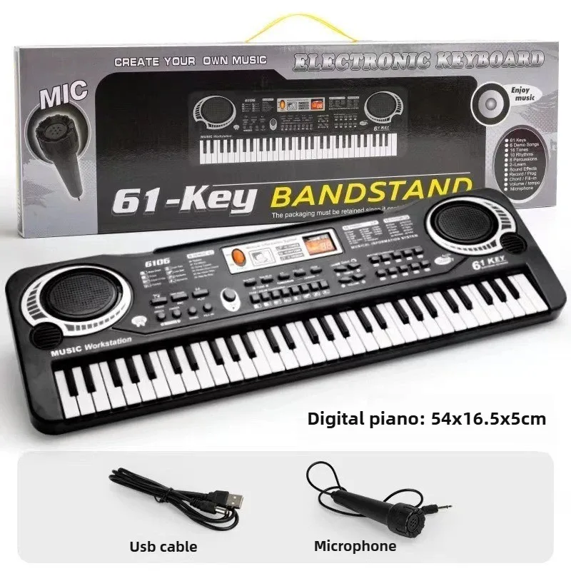 61 مفتاحًا للوحة المفاتيح الإلكترونية للأطفال مع ميكروفون للمبتدئين، آلة موسيقية، هدية تعليمية للأطفال.
