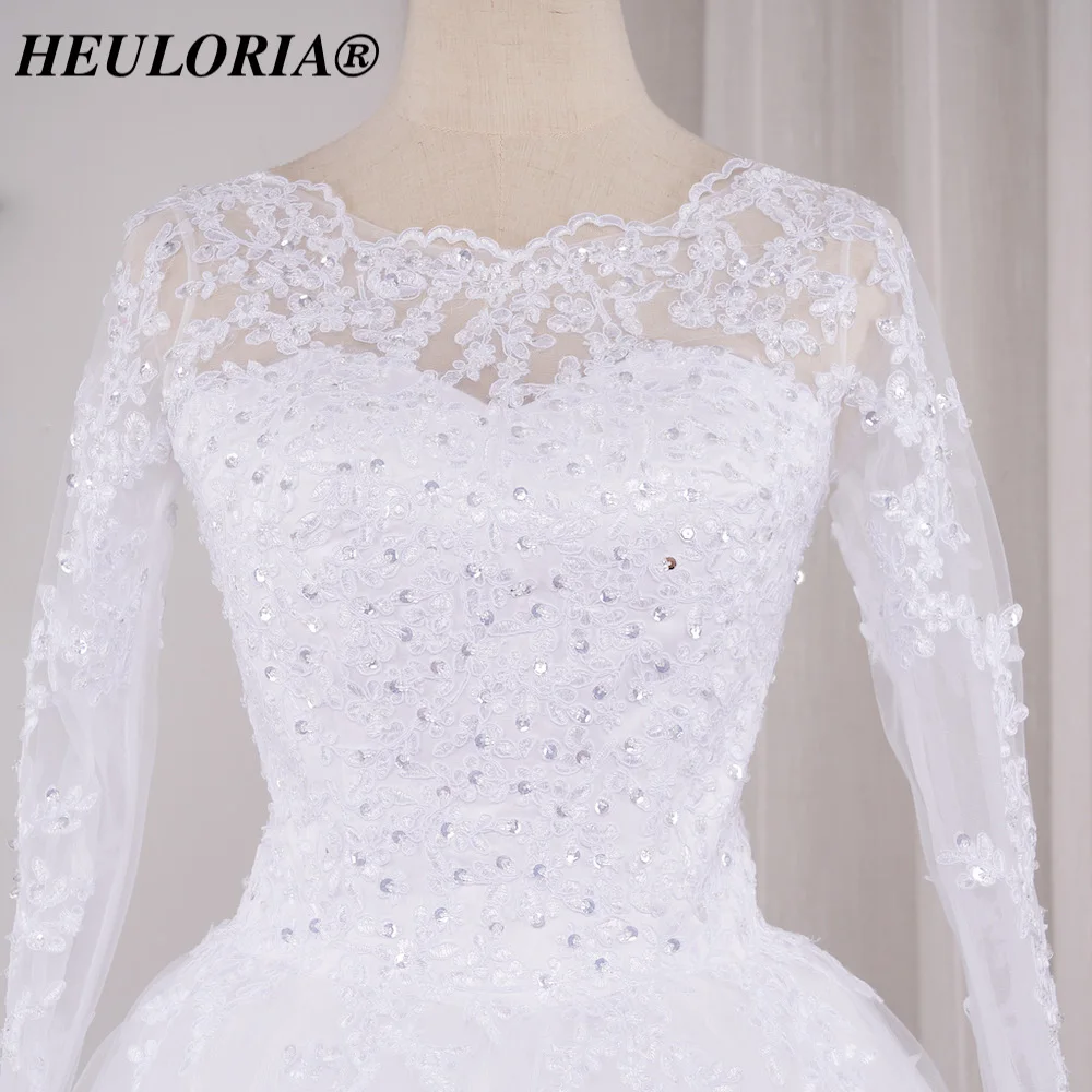 HEULORIA Princess Ball Gown Wedding Dress long sleeve bride dress O neck plus size robe de mariee Lace beading Bridal Gown