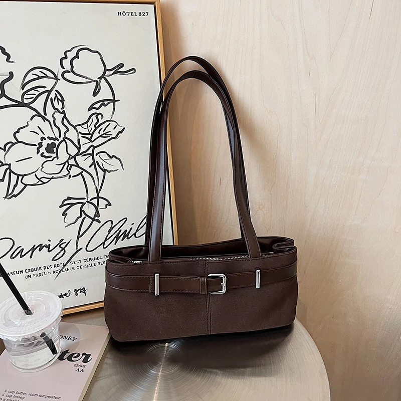 

2025 Autumn Winter New Style Faux Suede Fashion Solid Tote Bags Solid Large Capacity High Quality Classic Women's Shoulder Bag