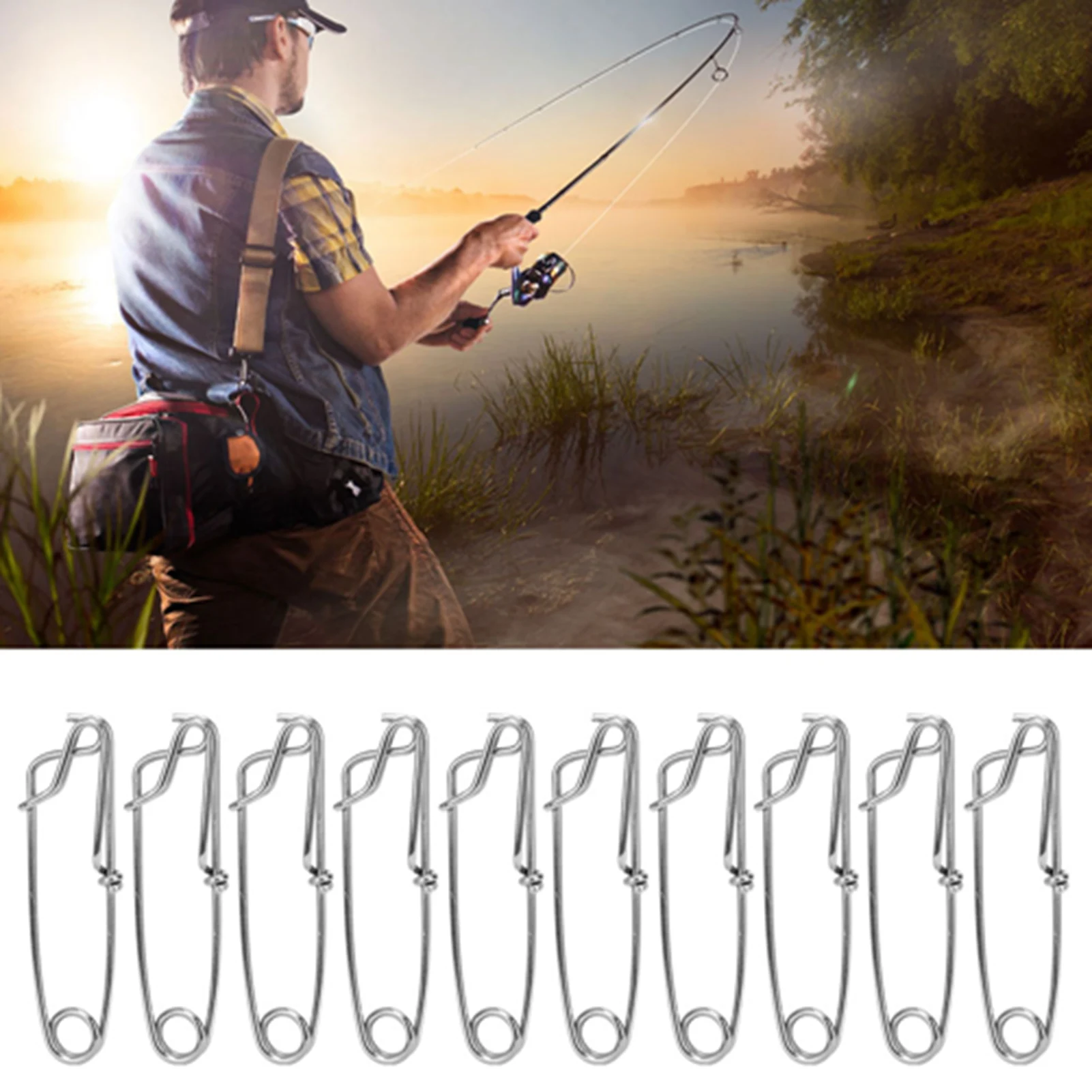 10PCS Long Line Clips Stainless Steel Hooked Snap Pin Longline Branch Hanger Tuna Fishing Connectors Tackle Accessories