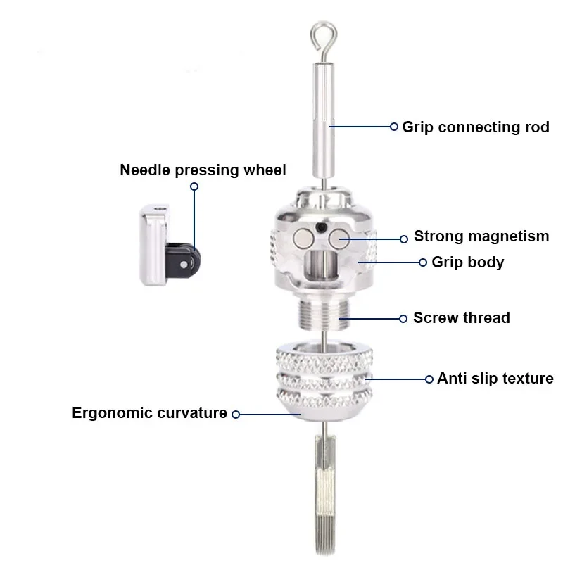 Impugnatura per macchina per tatuaggi di alta qualità Impugnatura per ago a pressione per tatuaggio in acciaio inossidabile Impugnatura in gomma gratuita Forte impugnatura di aspirazione magnetica 33mm/28mm