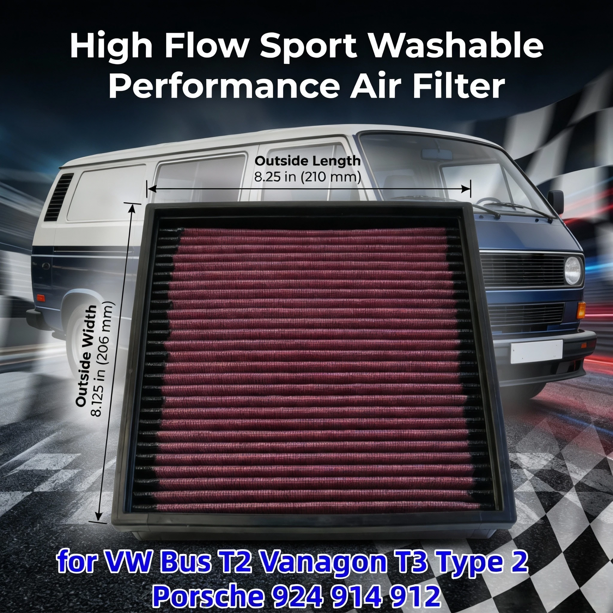

Для VW Bus T2 Vanagon T3 Type 2 Porsche 924 914 912 1.8 2.0 1971-1991 Высокопроизводительный спортивный моющийся воздушный фильтр 33-2003