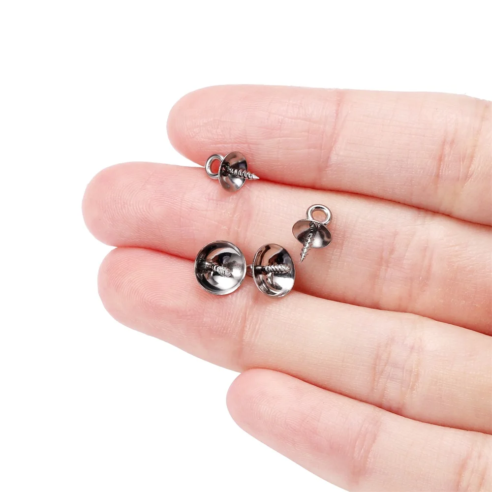 30Pcs/lot Stainless Steel Tone Screw Eyes Bails Top Drilled Beads End Caps Charms Connectors For DIY Jewelry Making Accessories image 3