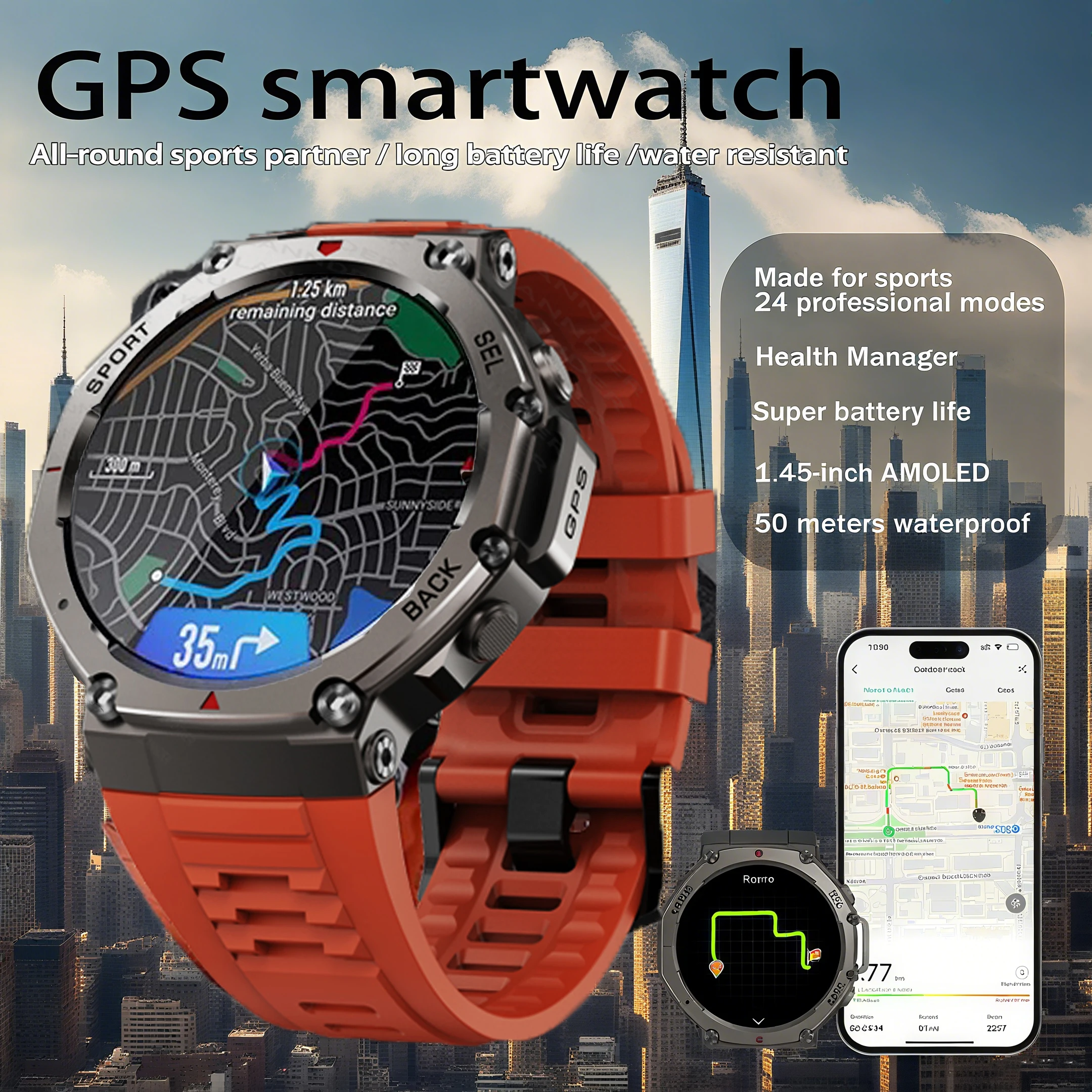 

New T-Rex 3 Dual-Band GPS Military Smart Watch 48mm 10ATM Water-Resistant 500mAh Battery Compass Altimeter Smartwatch For HUAWEI