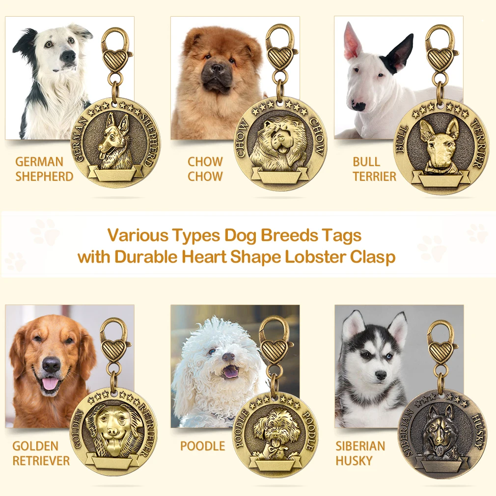 U7 Custom Dog's Name Round ID Tag Pendant for Choker Keychains 3D Embossed Dogs Anti-Lost Personalized Dog Owner Contact Info