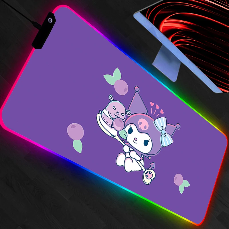 

Kuromi Mouse Pad RGB Gamer Backlight Games Mouse Pad XXL Keyboard Pad Large Mousepad LED Gaming Desk Mat