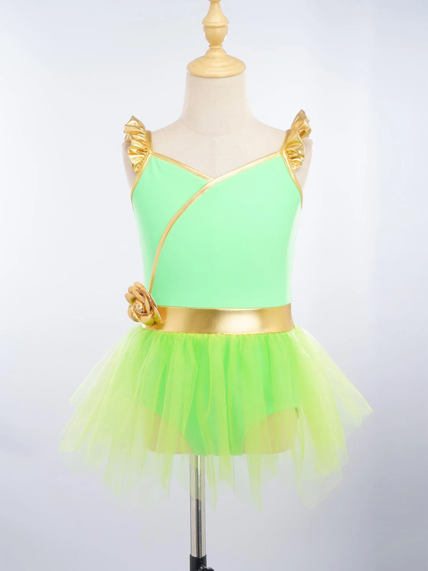 Costume da bagno intero da bambina stile principessa con maniche a volant, gonna in rete con fiore 3D rimovibile, body da bagno, costume da surf, vestito da spiaggia