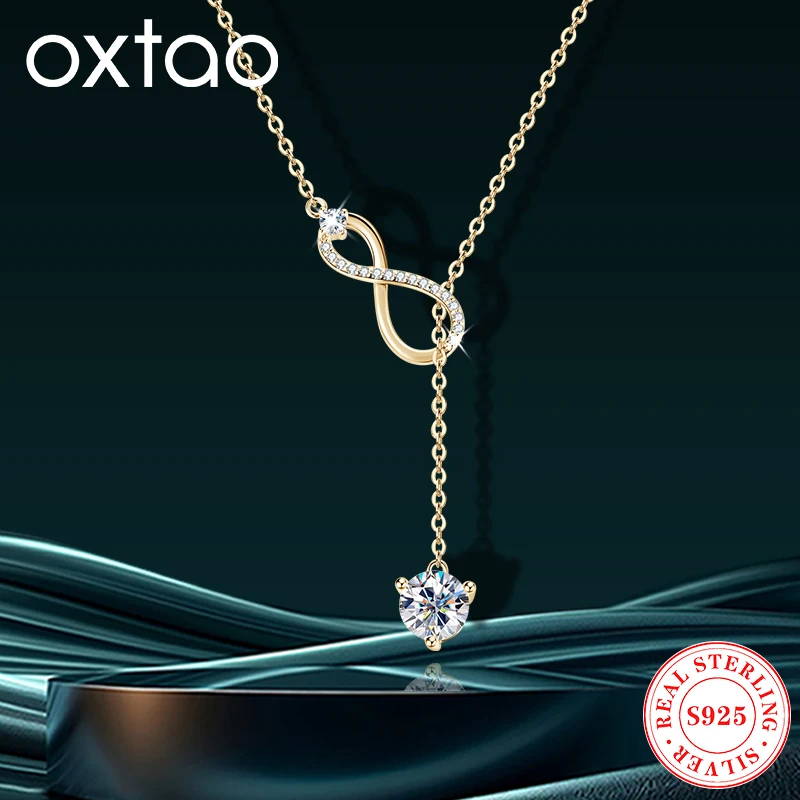 

Ожерелье OXTAO из 100% стерлингового серебра 925 пробы с подвеской «Бесконечная любовь» и муассанитом, цепочка «Вечная любовь» для женщин, изысканные ювелирные украшения, подарок