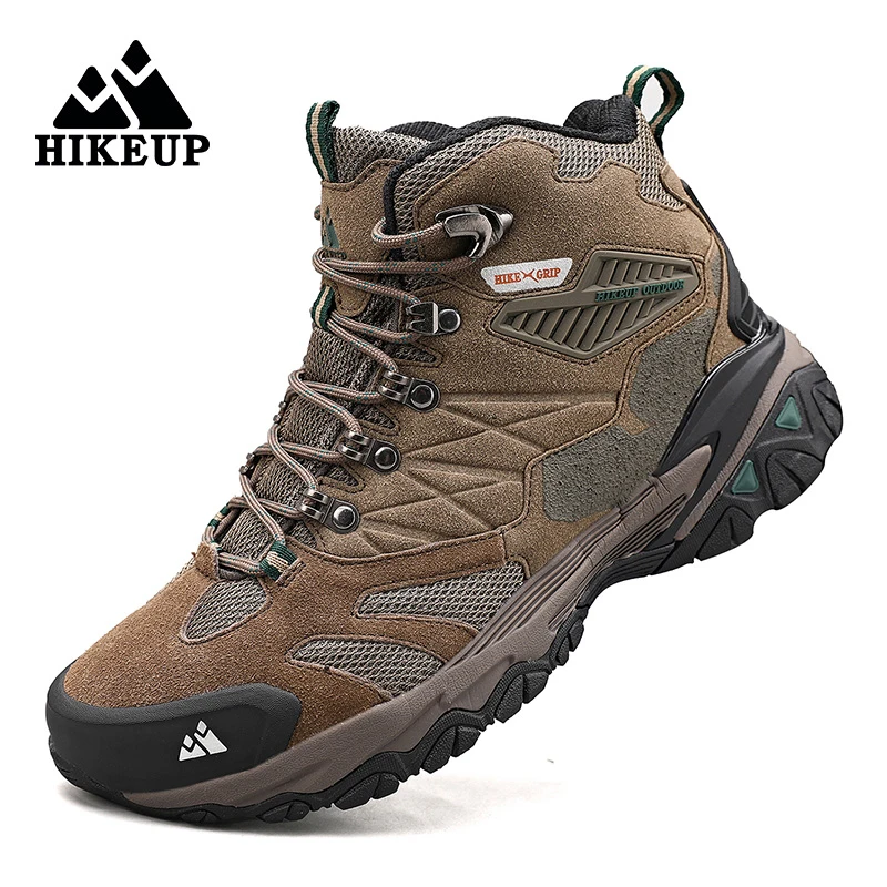 HIKEUP Winter Boot Men Outdoor Hiking Boots Suede High Top Leather Outdoor Trekking Sneakers Mens Mountain Tactical Boots