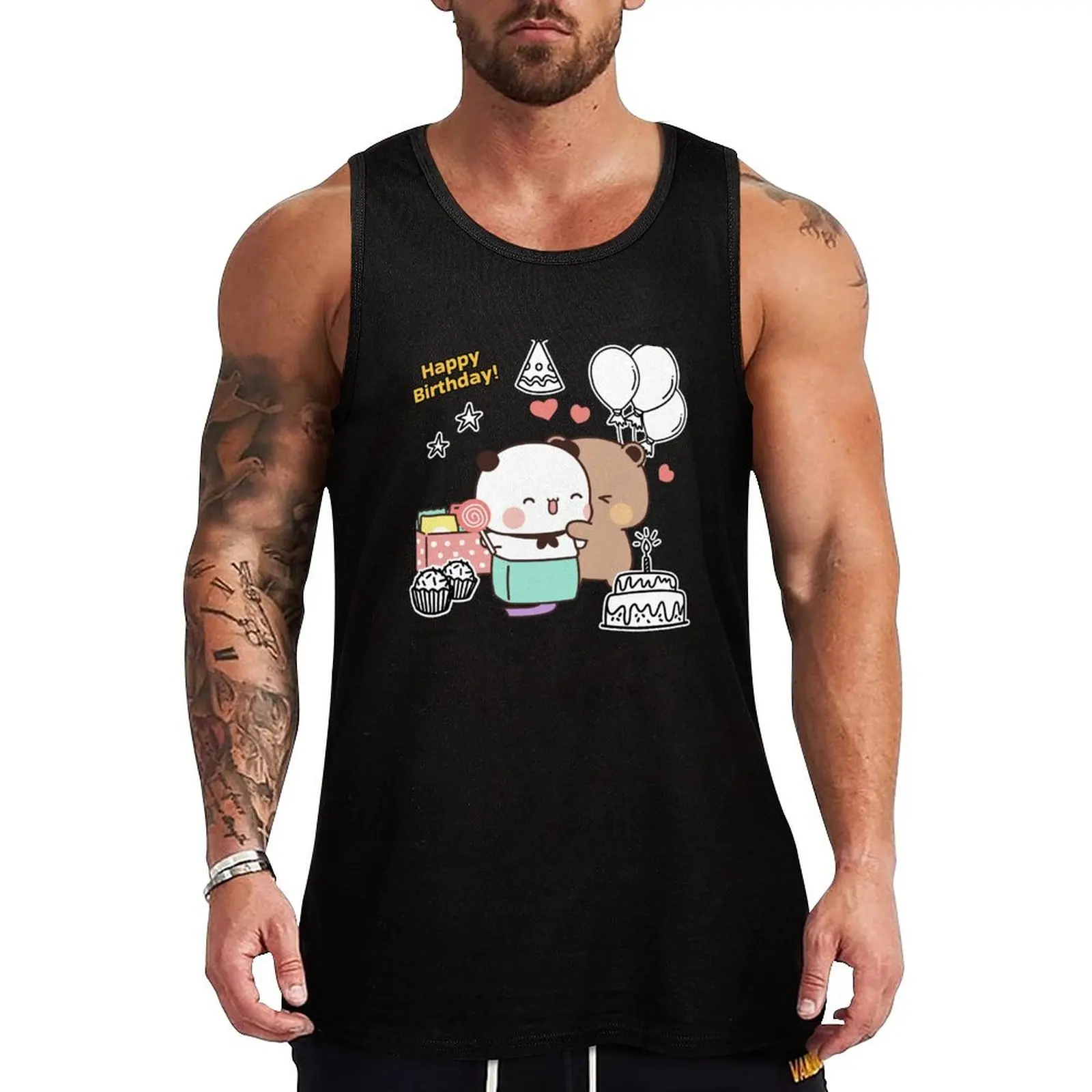 Happy Birthday from DuDu Bear and BuBu Panda Tank Top quick-drying t-shirt summer clothes for men Men's t shirt t-shirt gym man