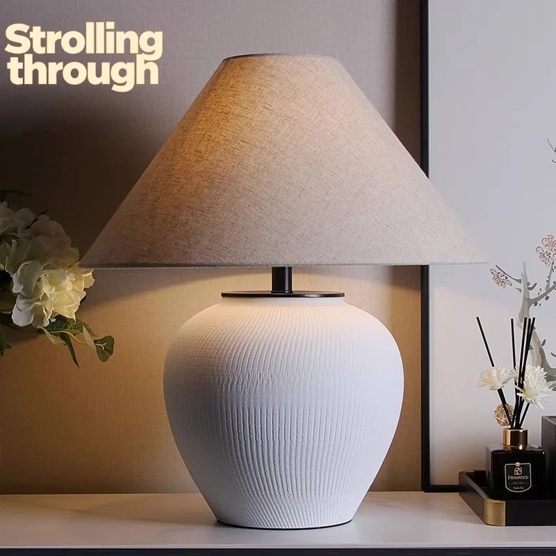 

Chinese-style handmade pottery pot wabi-sabi wind table lamp bedroom living room tea room B & B hotel decorative lamps