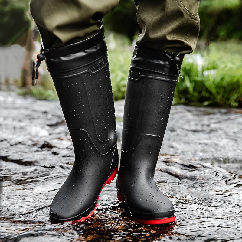 

Men's Long Tube Rain Boots Outdoor Waterproof Cam Anti-slip Wear-resistant Rubber oes for All Seasons Lightweight Flat ...