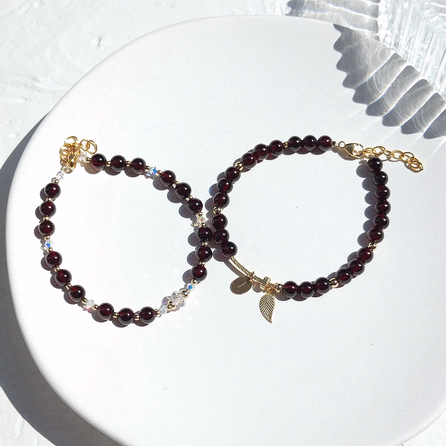 Lii Ji Garnet 14K Gold Filled Charms Bracelet Natural Stone 6mm Handmade Jewelry For Gift