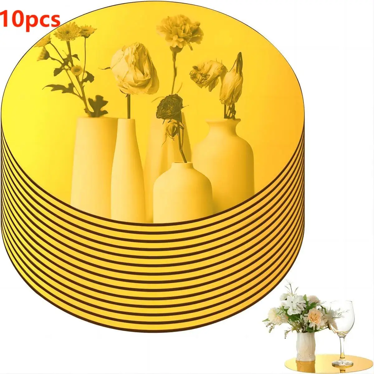 

10PCS Acrylic Centerpieces for Wall Wedding Table Candle Plate Round Mirror Tray Party Decoration