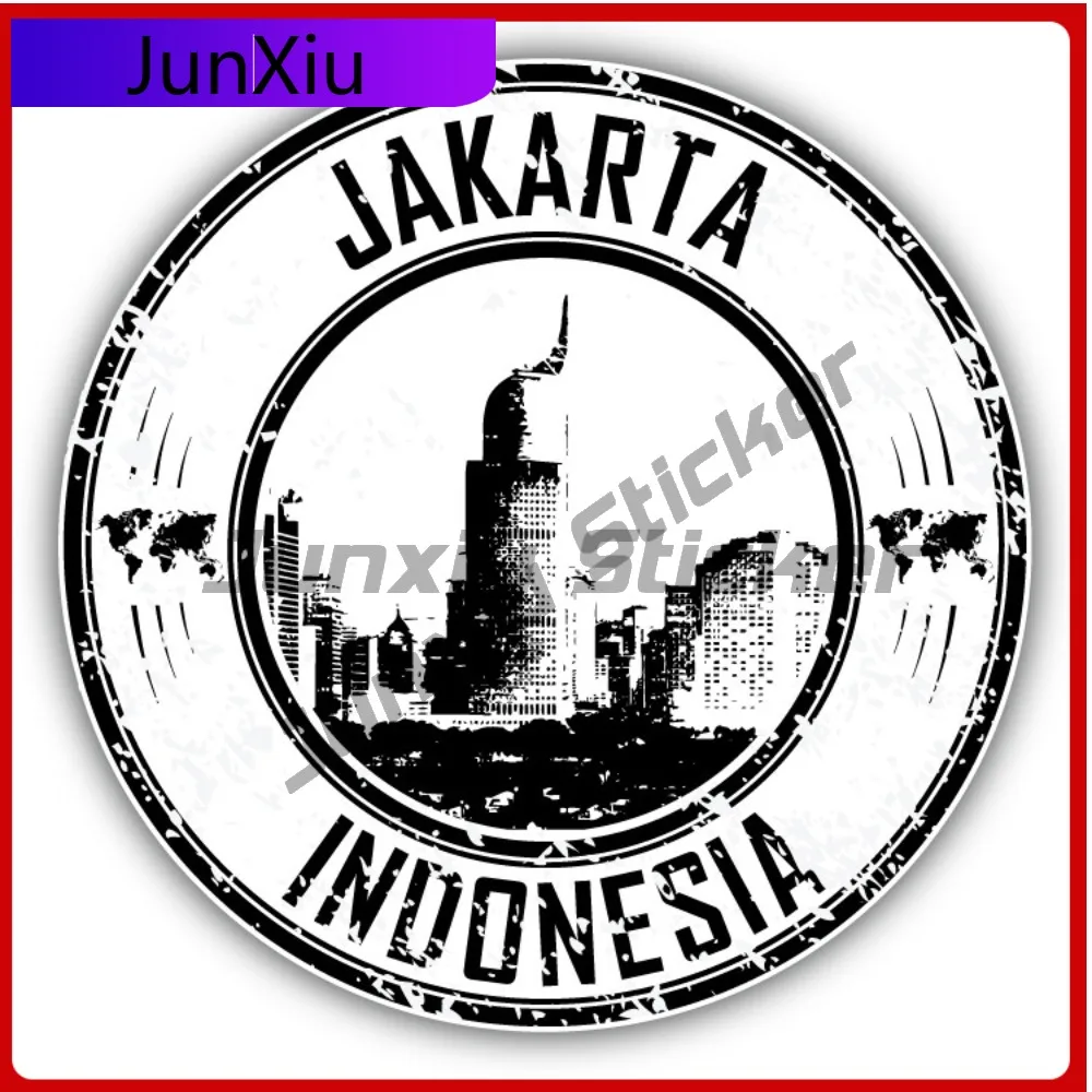 

Jakarta Indonesia Creative Sticker Stamp Travel Car Decal Bumper Stickers For Toilet Seat Anime Style Car Use Waterproof Viny