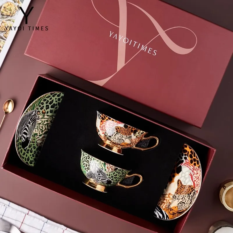 Luxury Coffee Cup Gift Box, Animal Pattern, Bone China Teacup, Afternoon Tea Set, Porcelain Mugs, European Home Drink