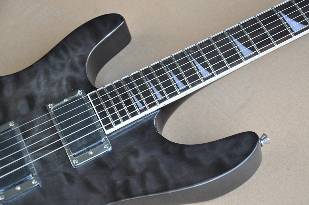 Left Hand 6 Strings Black J Electric Guitar with Quilted Maple Veneer,Rosewood Fretboard,24 Frets