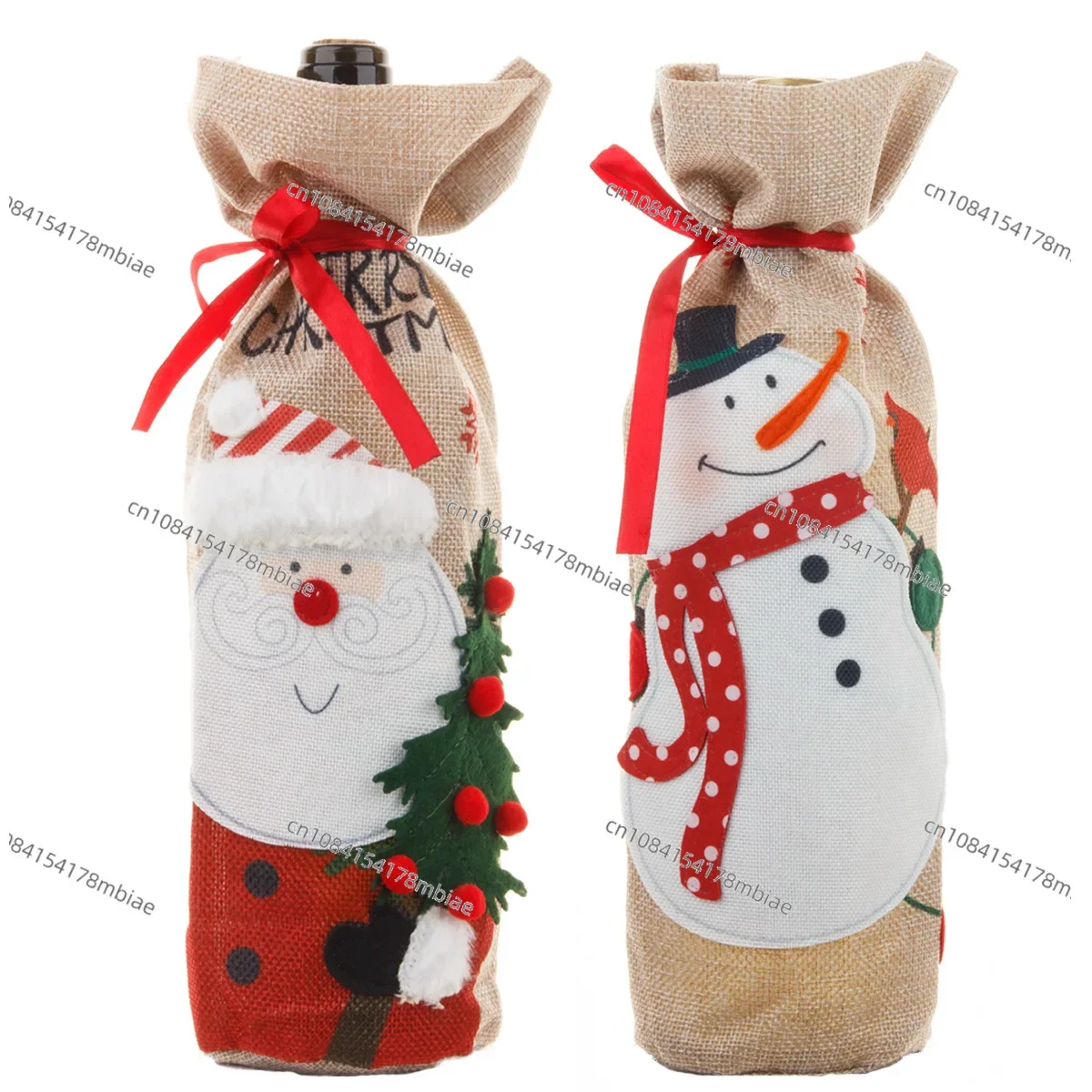 

Christmas Linen Embroidery Red Wine Sleeve Wine Bottle Ornament