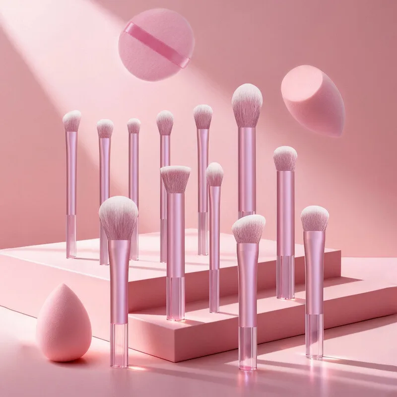 

A Set Of 12 Makeup Brushes, Two Beauty Eggs And One Powder Puff For A Full Face Makeup Look