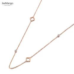 JeeMango Trendy Flower Charm Choker Necklace For Women Rose Gold Color Stainless Steel CZ Crystal Chain Pendant Jewelry JN19144