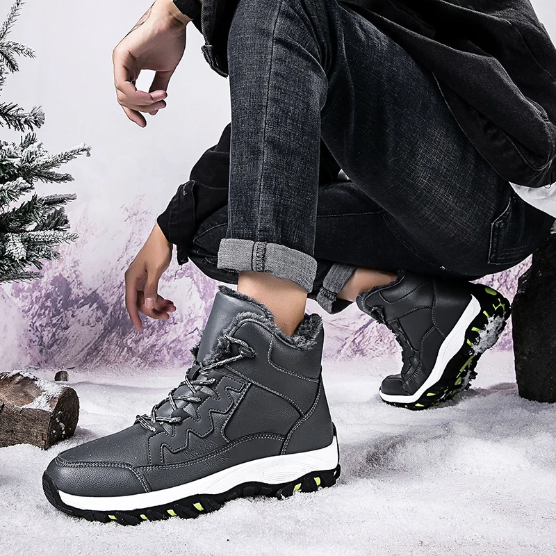 STRONGSHEN Waterproof Winter Men Snow Boots Ankle Booties Leather Cotton Shoes Non-slip Keep Warm Snowboots Plush Winter Shoes