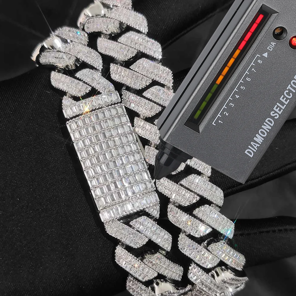 S925 Sterling Silver 2 Rows 20MM Rectangle Moissanite Cuban Link Chain Thick Iced Out VVS GRA Certified Hip Hop Jewelry