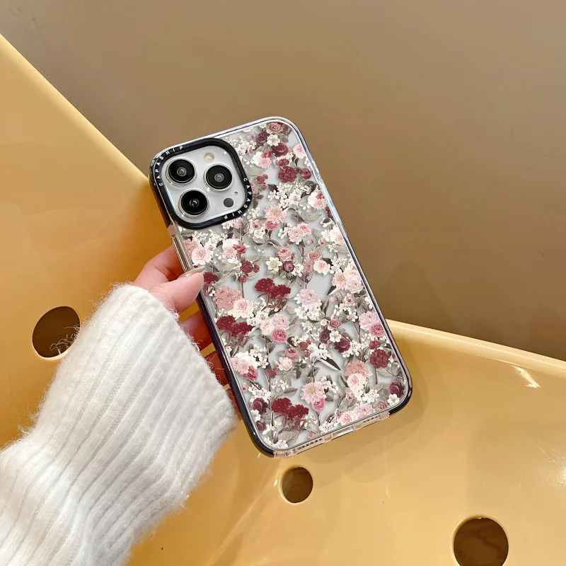 Small Reddish Pink Flowers Case For iPhone 16 15 14 13 12 11 Pro X XS XR Max 7 8 Plus SE Soft TPU Shockproof Back Cover