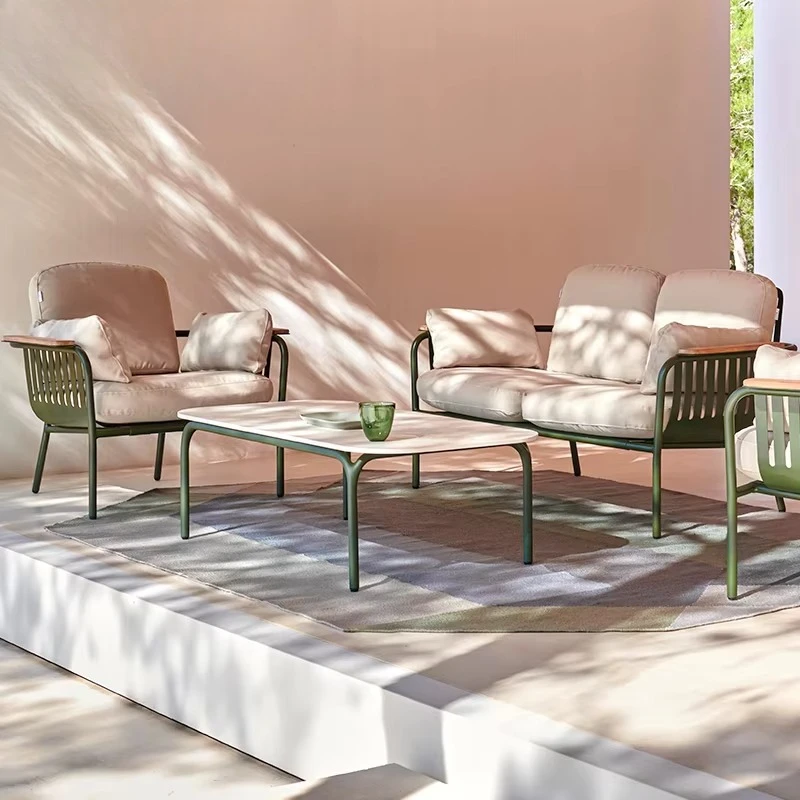 #Courtyard Garden Outdoor Aluminum Alloy Sofa Resorts All-weather Leisure Set Patio Villa Waterproof Metal Furniture