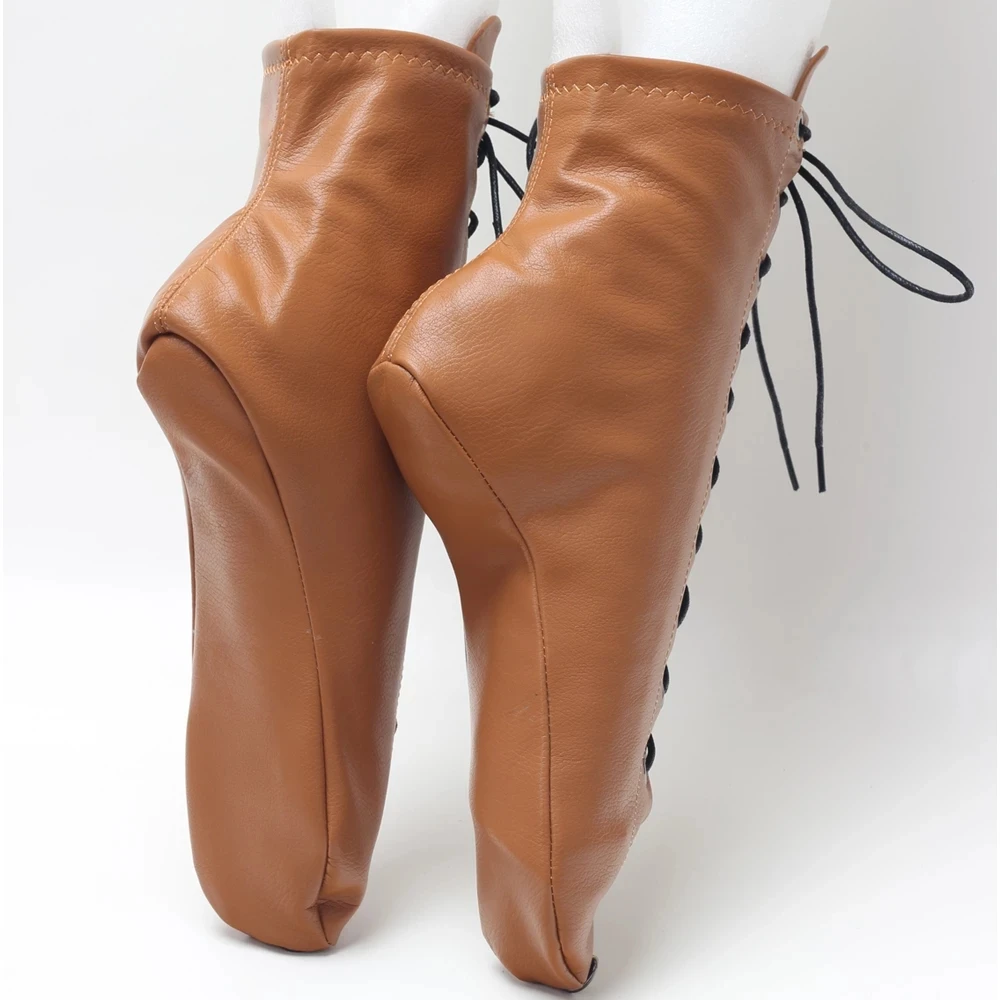 Sexy romanzo Heelless Ballet Heel Cross-tied Solid PU Leather Women Fetish Exotic Cosplay Boots calze Plus Size 36-46