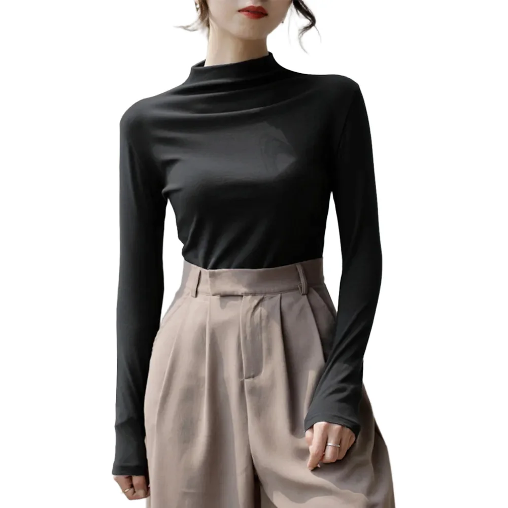 

Женская полуводолазка с длинным рукавом, приталенная повседневная базовая рубашка, корейский пуловер, подходящий для повседневной вечеринки и мягкого сезона