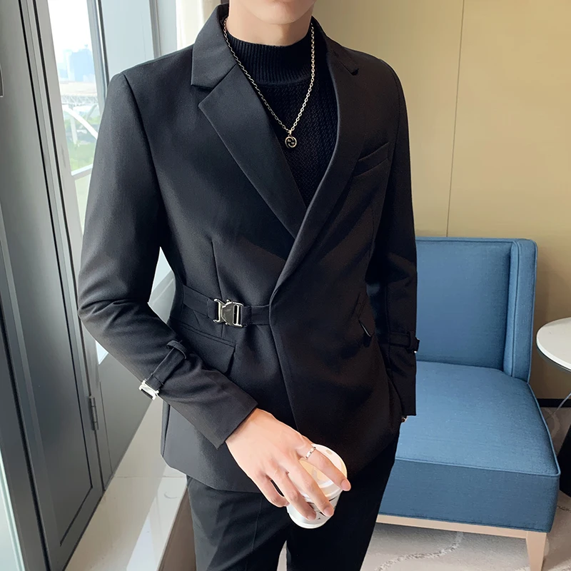 

2023New men's boutique British autumn and winter chunky high quality double breasted suit groom Korean suit men's jacket