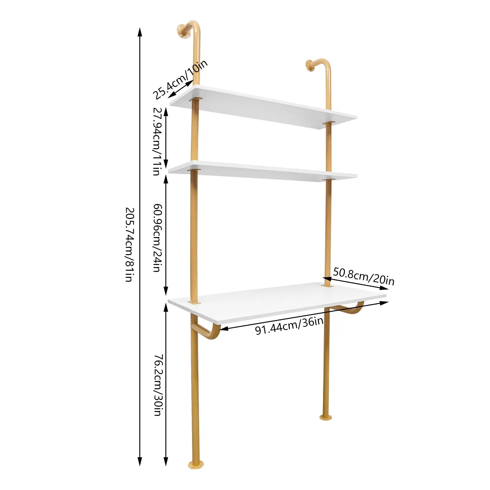 2段工業用壁掛けはしご、壁掛けコンピュータデスクライティングデスク、棚付き工業用本棚デスク、フローティングデスクW