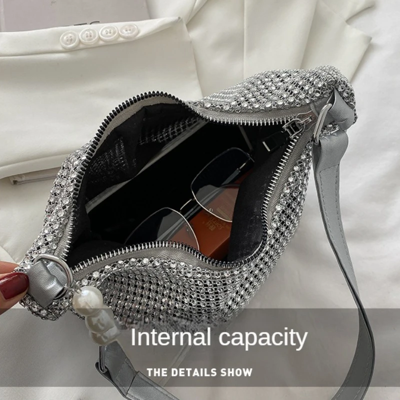 Women INS Fashion Rhinestone Square Bag Ladies Messenger Bag Designer Pearl Chain Shoulder Corssbody Bags Сумка Женская Багет