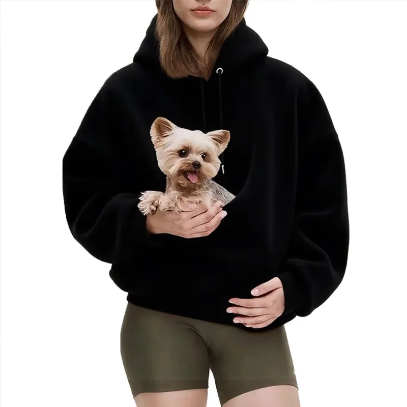 Solid Color Men's Kangaroo Hoodie Blackley Sweatshirt with Pet Pocket Cat Carrier Comfortable Unisex Hooded Sweatshirt