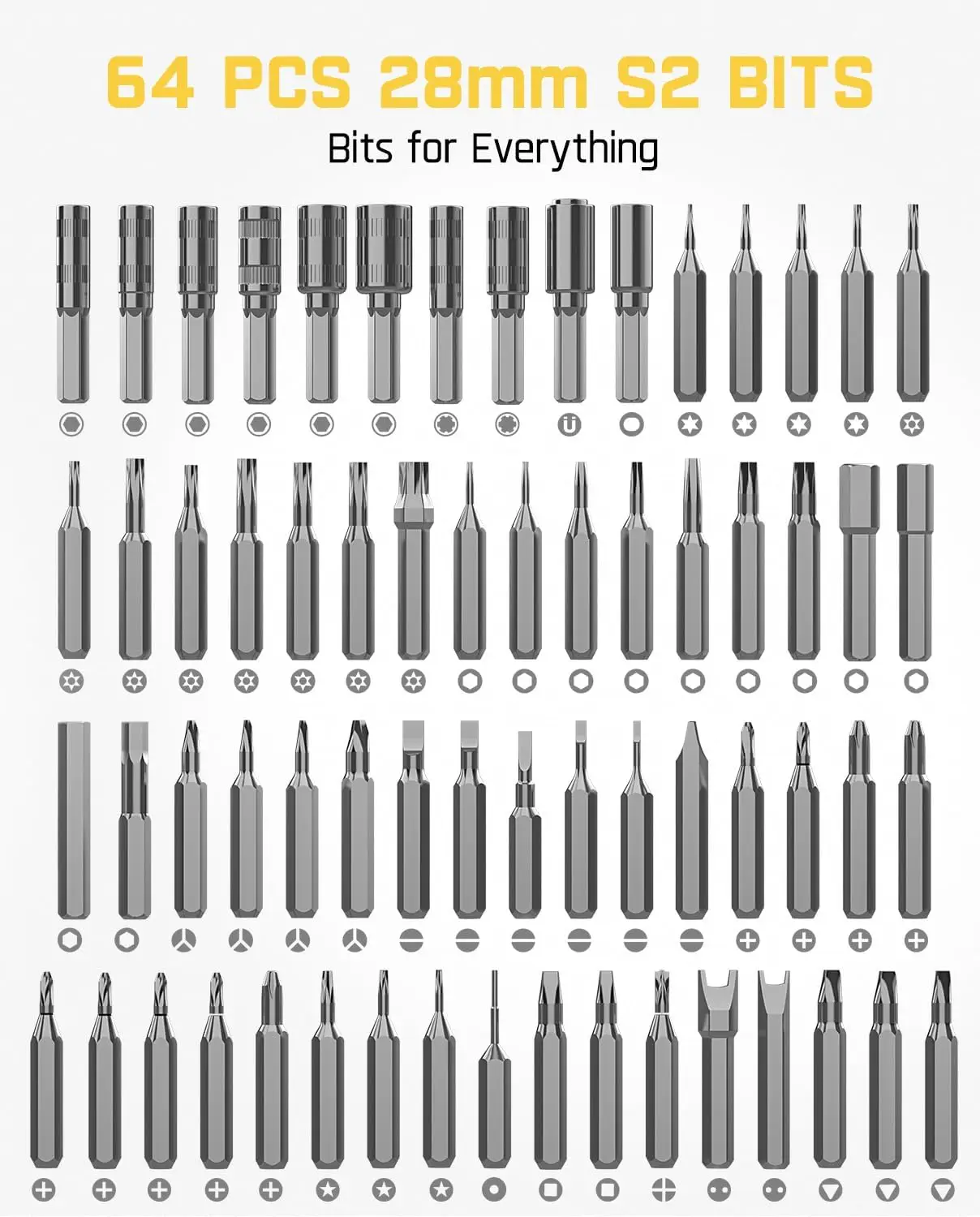 Electric Screwdriver Kit with 64 Magnetic Bits, 12 Tools, Dual Torque for Phone Laptop Electronics Repair