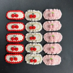 10pcs Hand-crocheted Embroidery Cherry Beads Flower Wool Knitting Crocheting Retro Hairpins Elegant Side Clip for Girl and Women