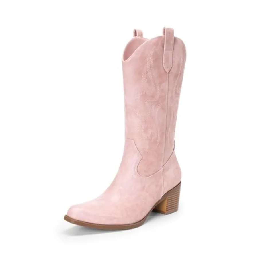 

DREAM PAIRS Women's Square Toe Cowboy Mid Calf Western Boots