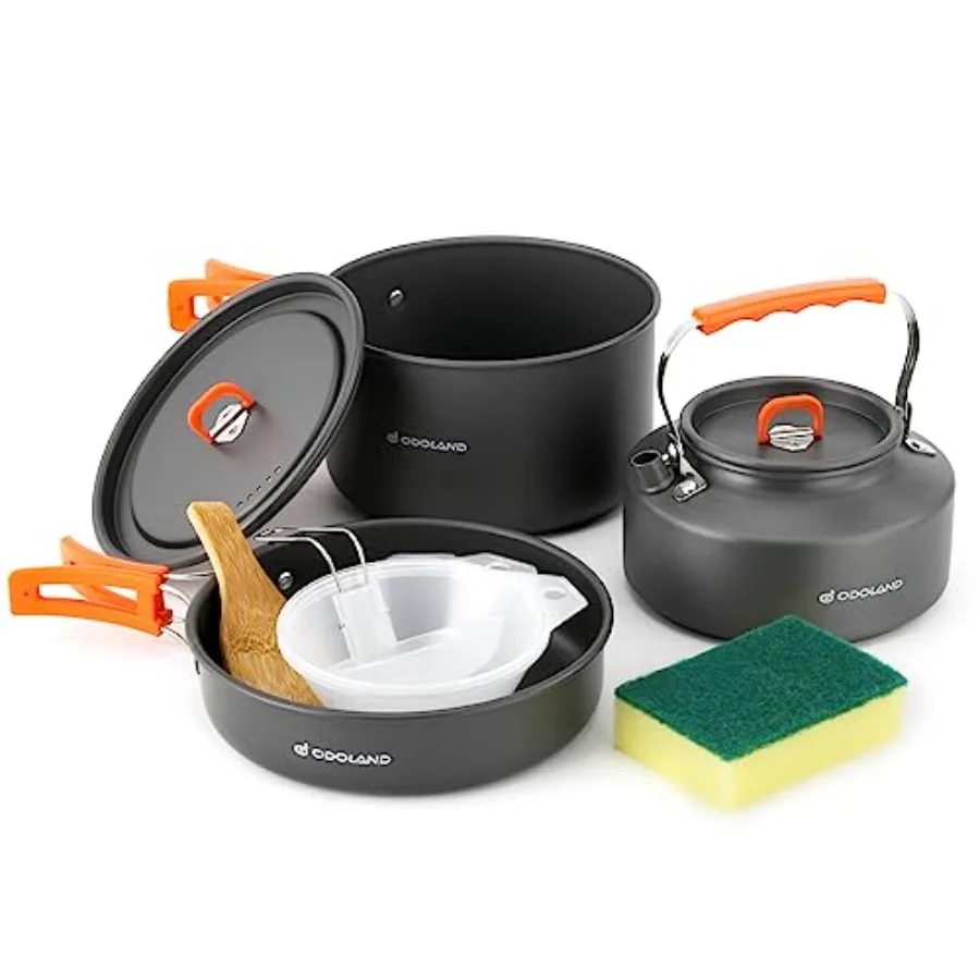 

10pcs Camping Cookware Camping Pots and Pans Set with Kettle Plastic Bowls and Soup Spoon for Camping Backpacking Outdoor Cooki