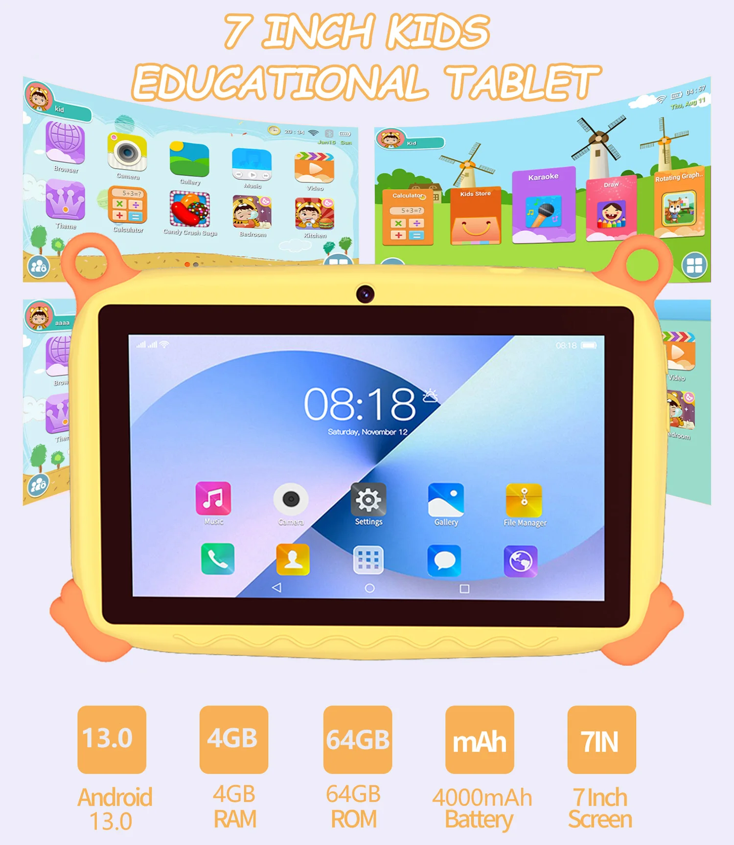 2026 Global Version 7 Inch 5G WiFi Kids' Tablet Quad Core 4GB RAM 64GB ROM Dual Cameras Children's Gifts Tablets Android 13.0