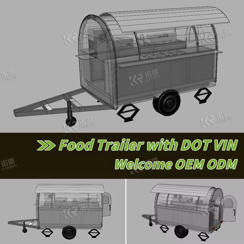 Food Truck  Stainless Steel Custom Mobile Coffee Shop Kitchen Fast Food Vending Cart US Standard Trailer