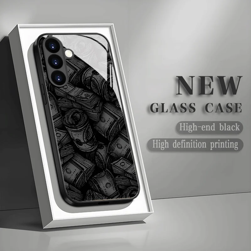 Creative Money Glass Phone Case Suitable for Samsung for Galaxy S26 S25 S24 S23 S22 S20 FE Ultra Plus 5G Anti Drop Back Cover