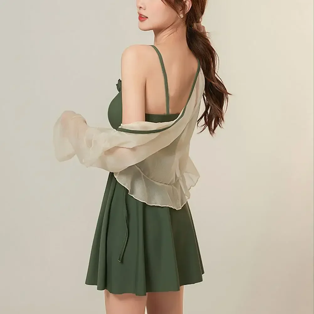 ผู้หญิง Ruffle One-piece ชุดว่ายน้ํา Monokini ชุดว่ายน้ําชุดสไตล์ผู้หญิงชายหาดชุดว่ายน้ําชุด Ruffle Trim Monokini สําหรับวันหยุด