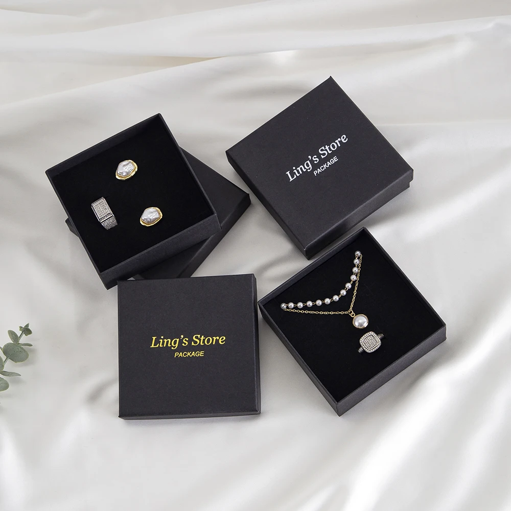 50 Buah Kotak Kertas Kemasan Hadiah Perhiasan Mewah untuk Cincin Anting Kalung Liontin Stud Gelang Kotak Organizer Dapat Disesuaikan dengan Logo
