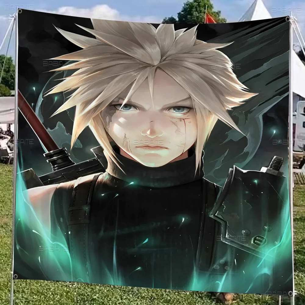 F-Final F-Fantasy Cloud Strife Small Size Cheerleading Banner Hand Pulled Flag Outdoor Atmosphere Flags